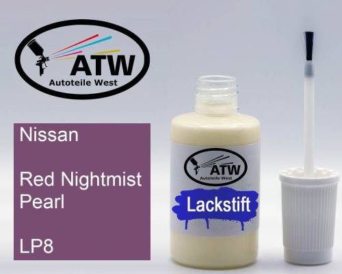 Nissan, Red Nightmist Pearl, LP8: 20ml Lackstift, von ATW Autoteile West.